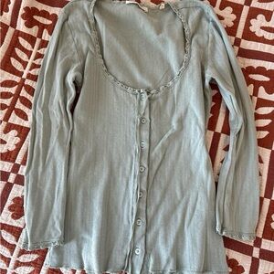 Doen Soft Blue Long Sleeve Button-Up Top